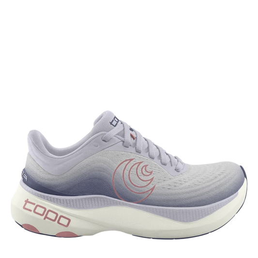 Up & Running Topo Women's Aura running shoes in lilac and purple with a thick cushioned white midsole