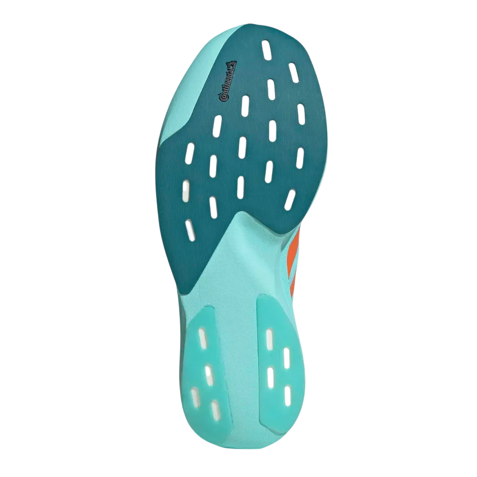 Up & Running adidas adizero Evo SL running shoe outsole in flash aqua and teal with Continental rubber grip