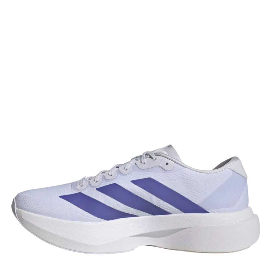 Up & Running adidas Adizero Evo SL running shoes in frozen and solar purple with a thick white Lightstrike Pro midsole