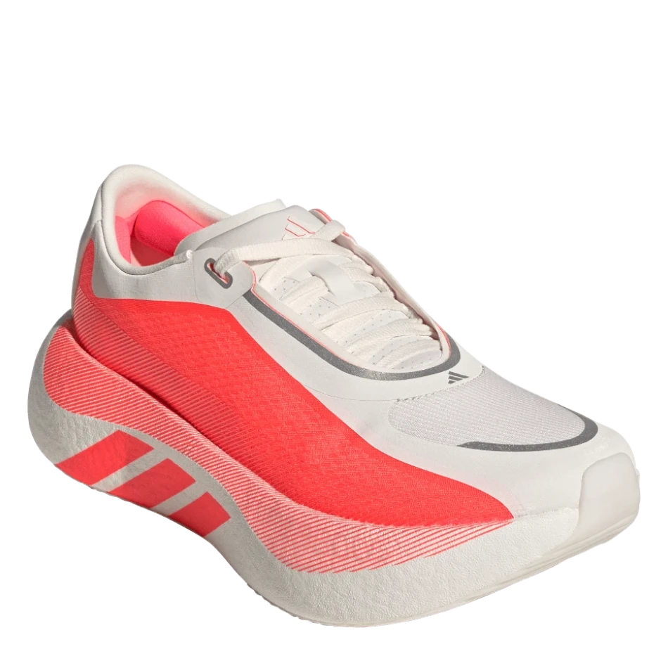 Up & Running adidas Women's Hyperboost Edge running shoes in white and solar turbo with PRIMEWEAVE upper.