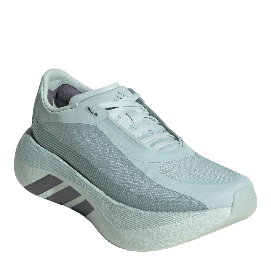 Up & Running adidas Women's Hyperboost Edge running shoes in vapor green with a high-stack midsole and mesh upper.