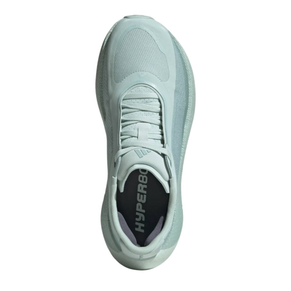 Up & Running adidas Women's Hyperboost Edge running shoes in vapor green with PRIMEWEAVE upper, top-down view.