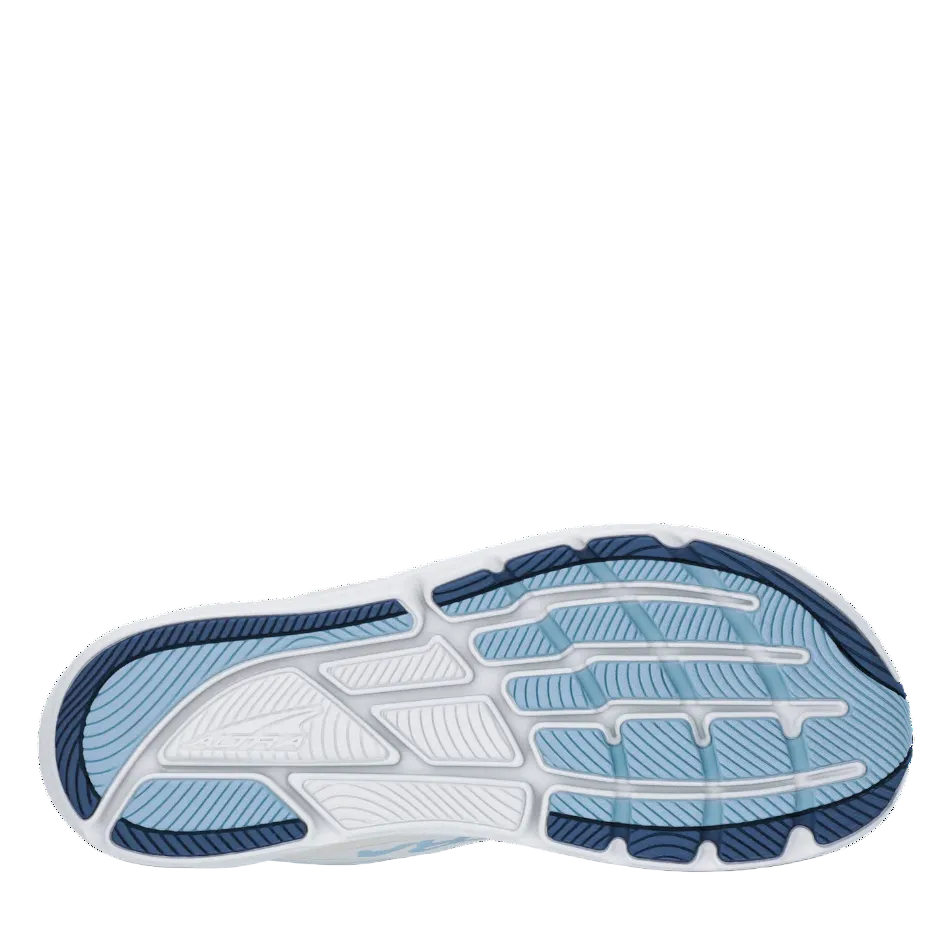 Up & Running Altra Women's Torin 8 running shoe outsole in white and light blue with durable rubber tread pattern