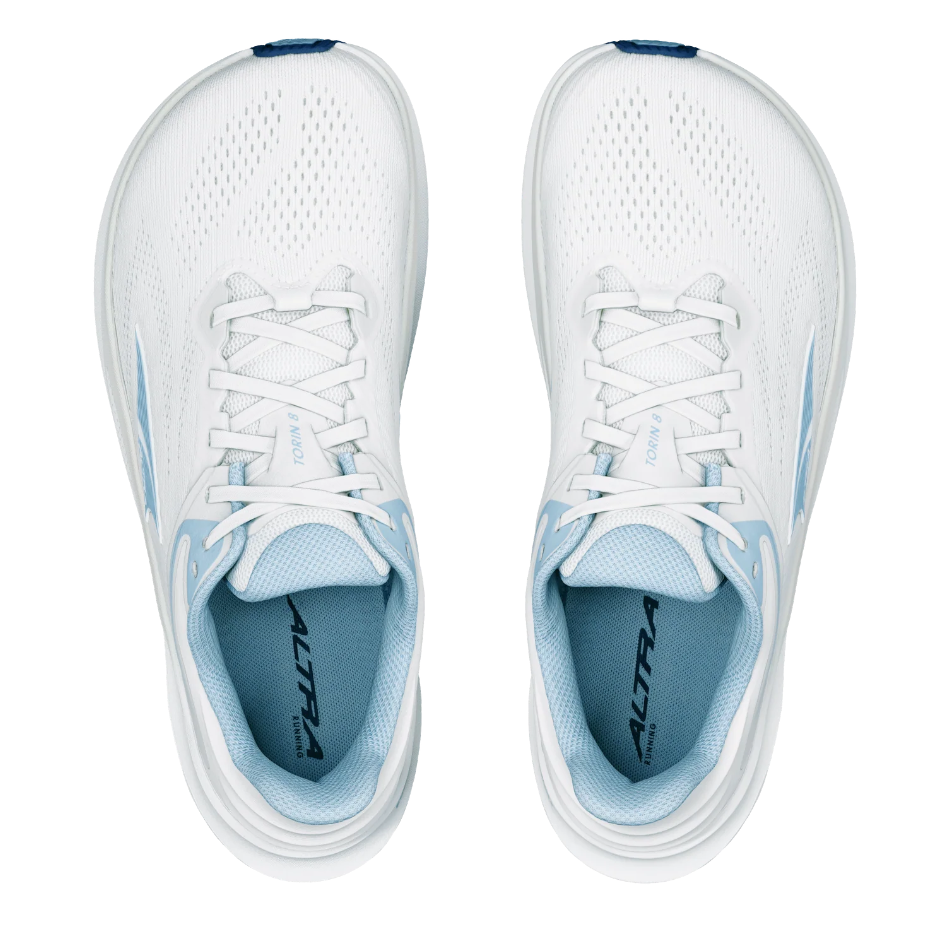 Up & Running Altra Women's Torin 8 running shoes in white and light blue with a breathable mesh upper