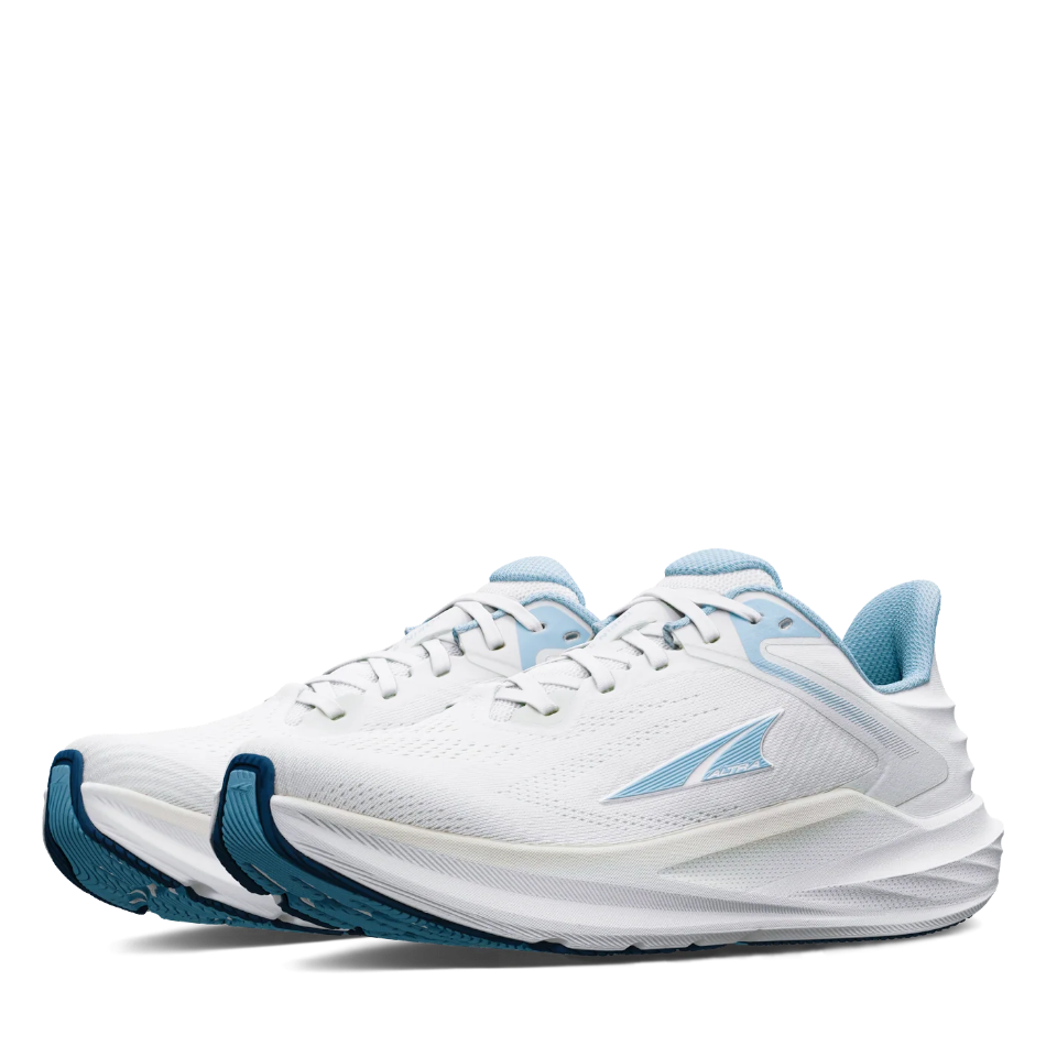 Up & Running Altra Women's Torin 8 running shoes in white and light blue with a breathable mesh upper.