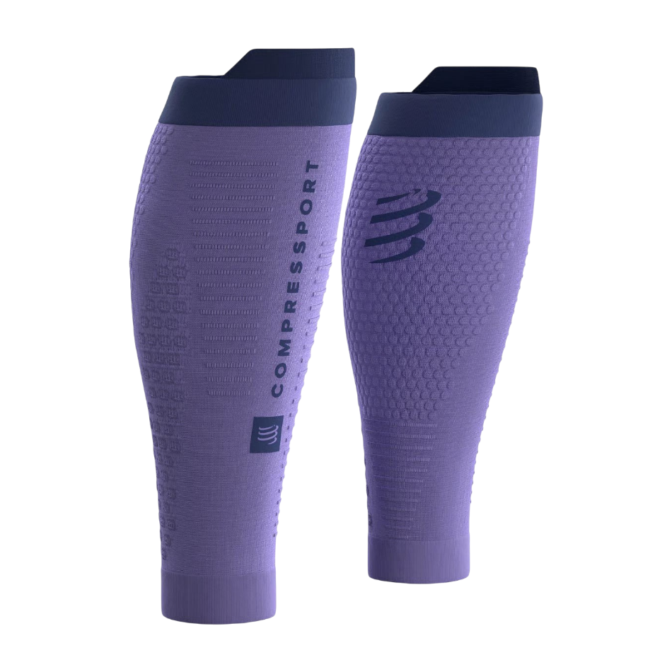 Up & Running Compressport R2 3.0 calf compression sleeves in aster purple and peacoat with waffle knit texture