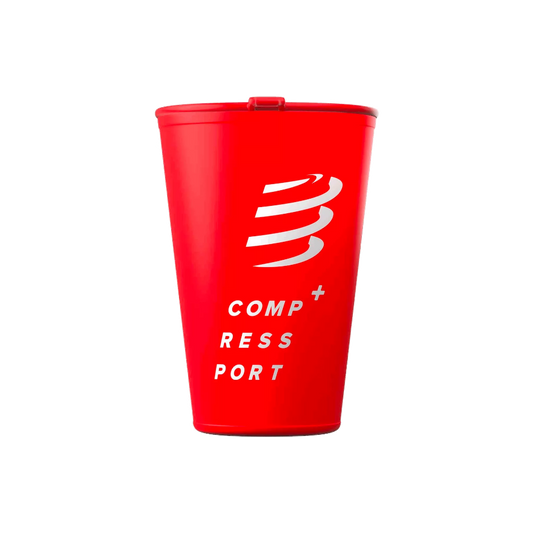 Up & Running Compressport red collapsible trail running cup with white logo and 200ml capacity