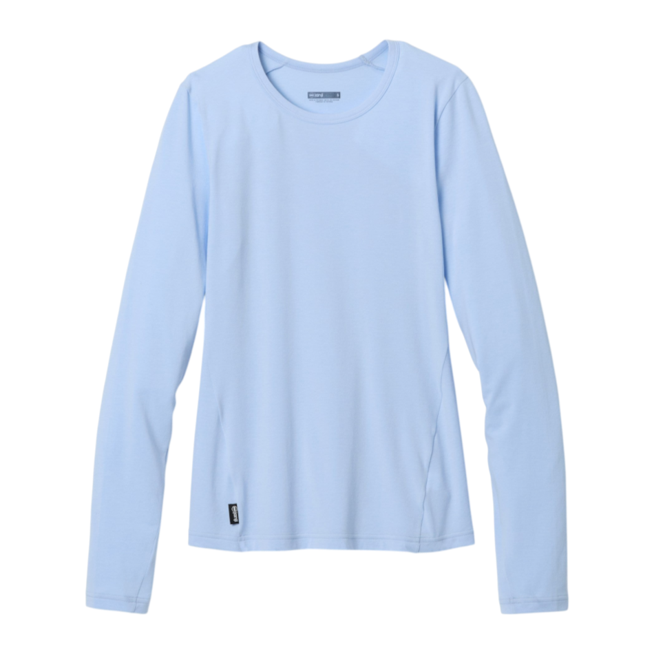 Up & Running Janji Circa Daily light blue long sleeve running shirt with quick-drying performance fabric