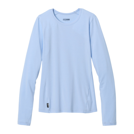 Up & Running Janji Circa Daily light blue long sleeve running shirt with quick-drying performance fabric