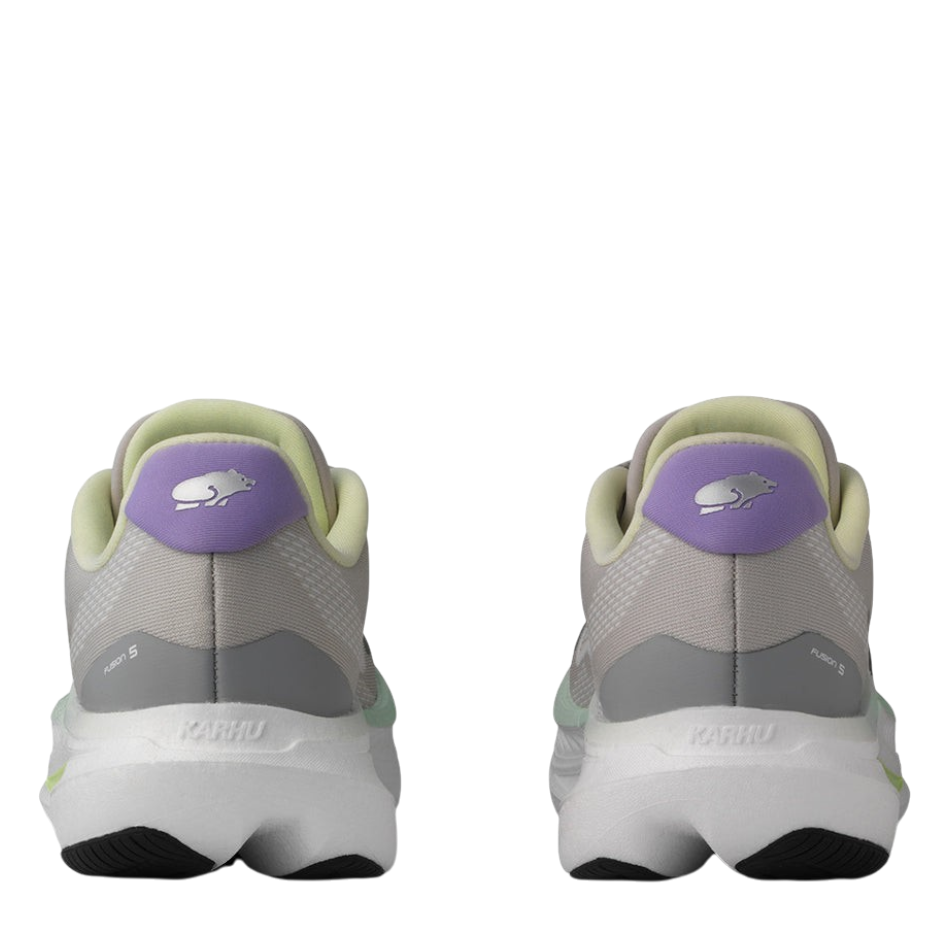 Up & Running Karhu Women's Fusion 5.0 running shoes in Antarctica and lime cream, rear view showing heel detail.