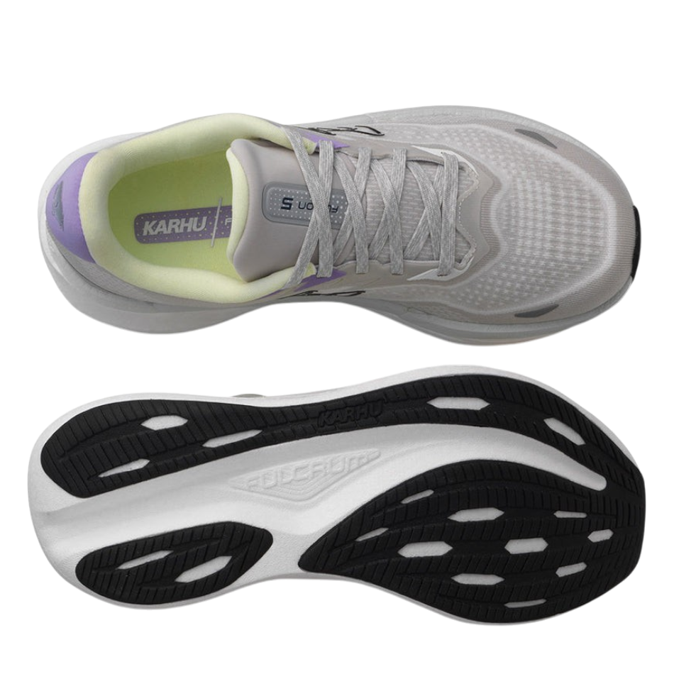 Up & Running Karhu Fusion 5.0 women's running shoes in Antarctica and lime cream with mesh upper and durable outsole.