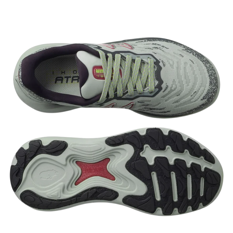 Up & Running Karhu Women's Ikoni ATR WR trail running shoes in puritan grey and anemone with a rugged lugged outsole.
