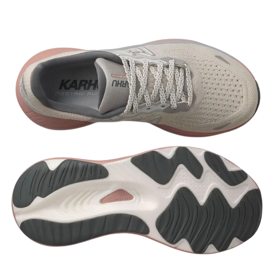 Up & Running Karhu Women's Mestari Run 2.0 running shoes in Antarctica and Adobe Rose with IdealKnit mesh upper.