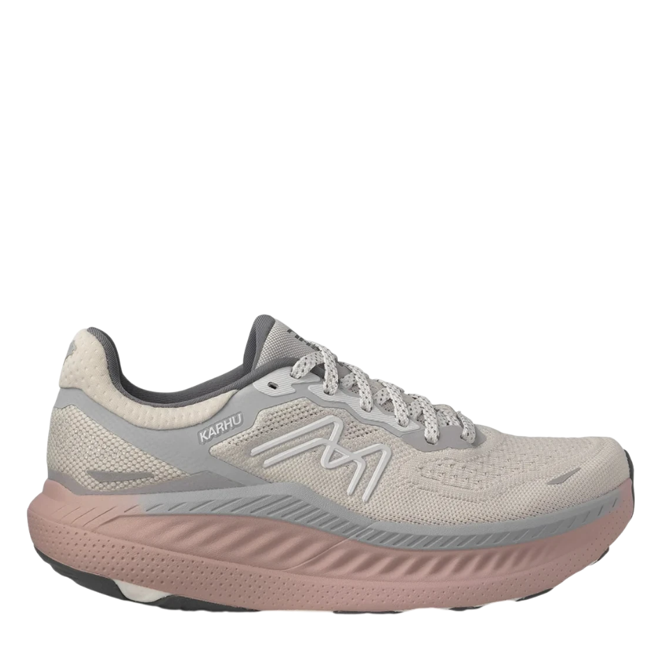 Up & Running Karhu Women's Mestari Run 2.0 running shoes in Antarctica grey and Adobe Rose with breathable mesh upper.