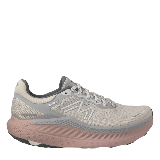 Up & Running Karhu Women's Mestari Run 2.0 running shoes in Antarctica grey and Adobe Rose with breathable mesh upper.