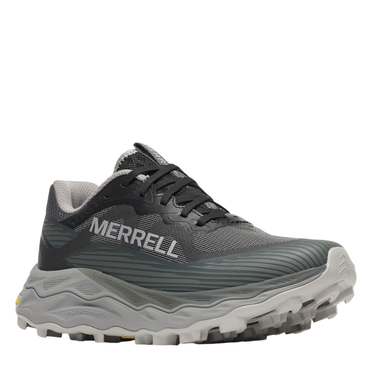 Up & Running Merrell Women's Peak Agility 6 trail running shoe in black and grey with a rugged lugged outsole