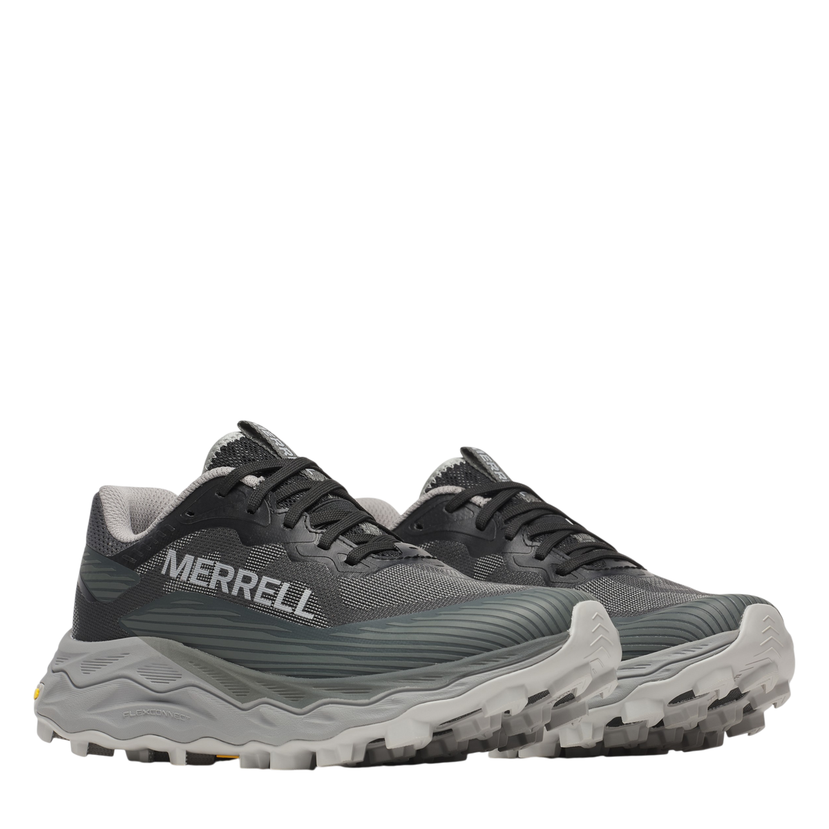 Up & Running Merrell Women's Peak Agility 6 trail running shoes in black with grey lugged soles and mesh upper