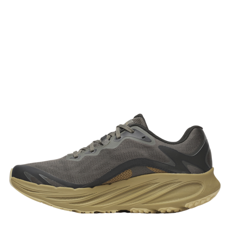 Up & Running Merrell Men's ProMorph trail running shoes in beluga grey with a thick cushioned tan midsole