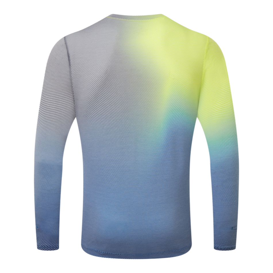 Up & Running Ronhill Men's Tech long sleeved running tee in glacier merge gradient yellow and blue pattern