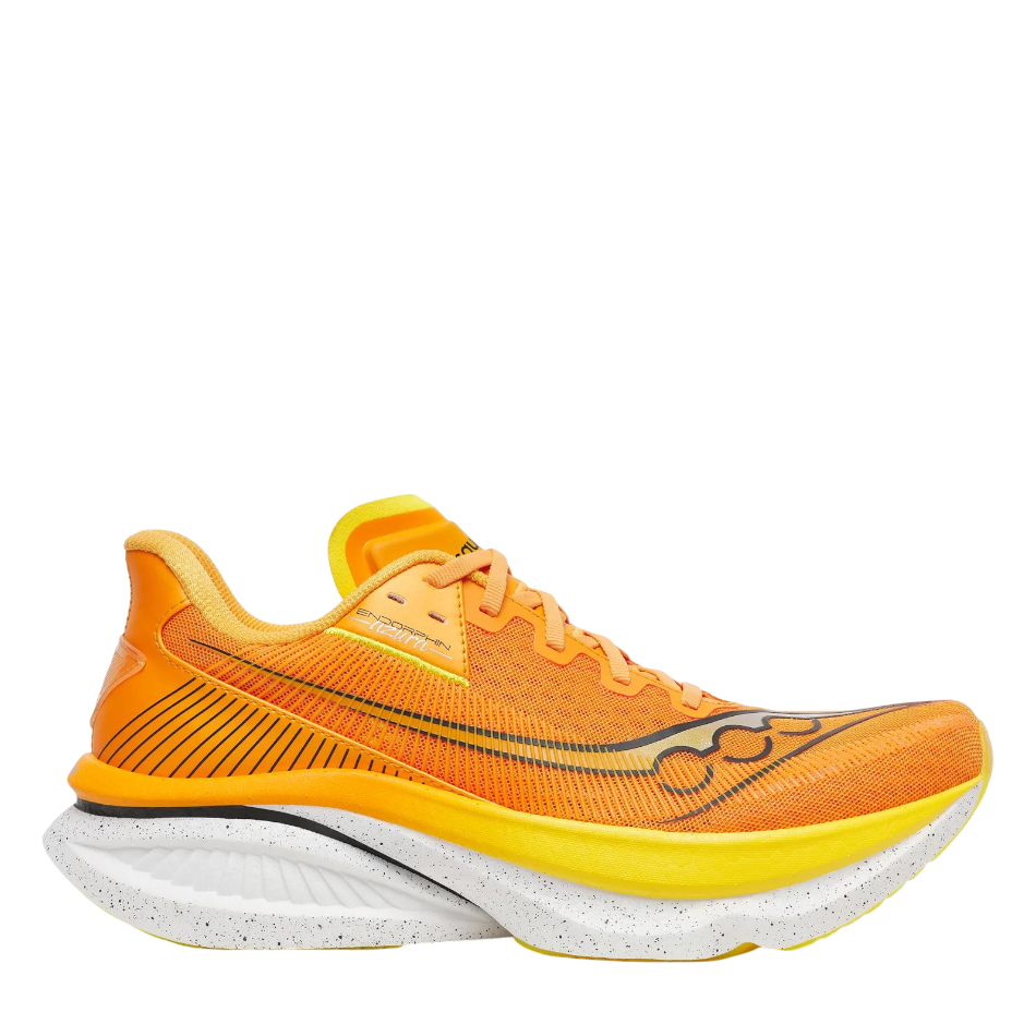Up & Running Saucony Men's Endorphin Azura running shoes in bright orange with a white speckled PWRRUN PB midsole