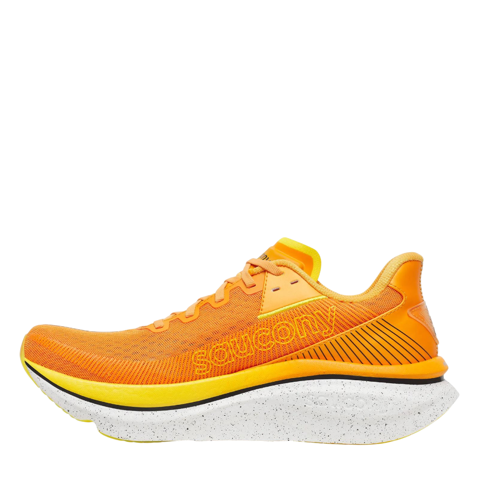 Up & Running Saucony Men's Endorphin Azura running shoes in bright orange Fuego with speckled white PWRRUN PB midsole.