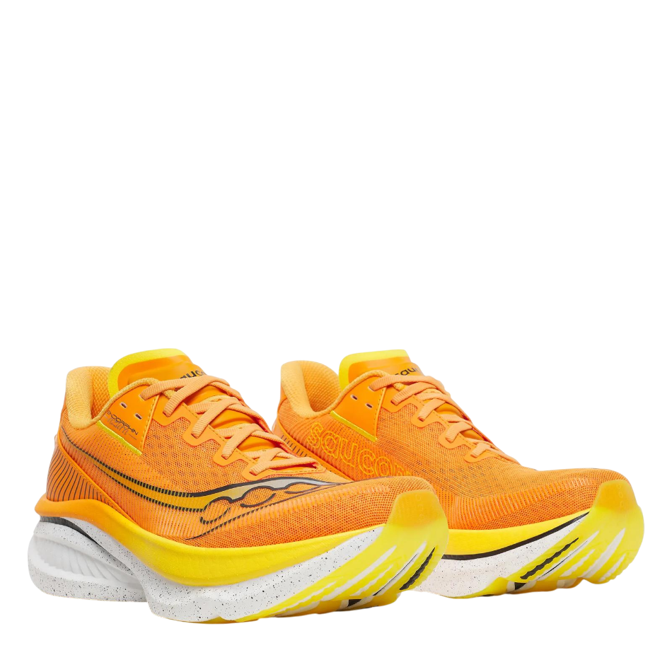 Up & Running Saucony Endorphin Azura men's running shoes in bright orange with a speckled white PWRRUN PB midsole